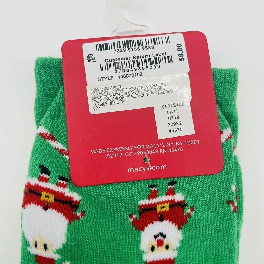Charter Club Womens Sock Size 9-11 Christmas Santa Claus Candy Cane‎ Crew Socks